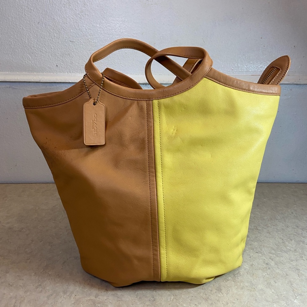 COACH C2594 Bea Tote Colorblock Soft Leather Natural Yellow Multiple